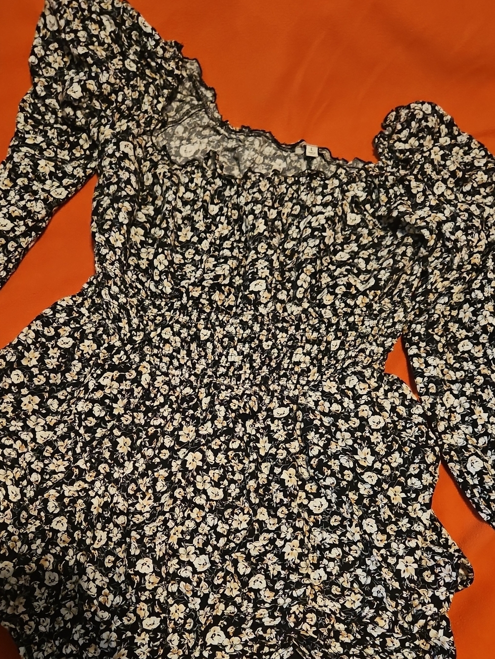 Black Floral Smocked Square Neck Romper